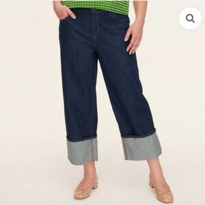 Kate Spade x Target Women High Rise Straight Leg Wide Cuff Jeans Dark Blue